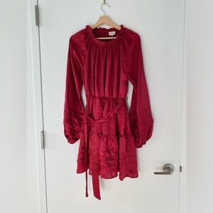 Red Satin Dress With Ribbon Belt Size Medium